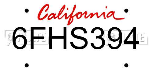 6FHS394 California License Plate
