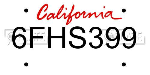 6FHS399 California License Plate