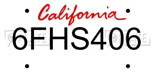 6FHS406 California License Plate