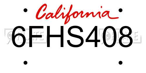 6FHS408 California License Plate