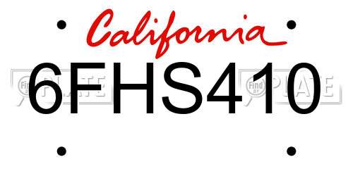 6FHS410 California License Plate