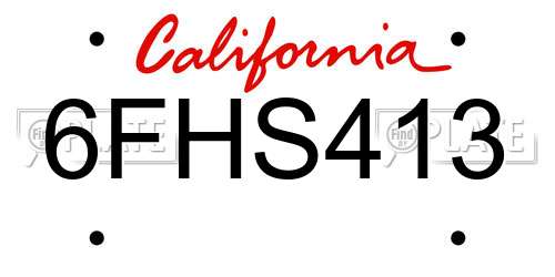 6FHS413 California License Plate