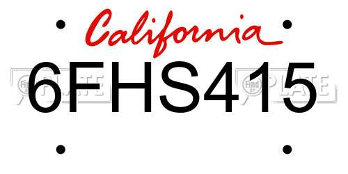 6FHS415 California License Plate