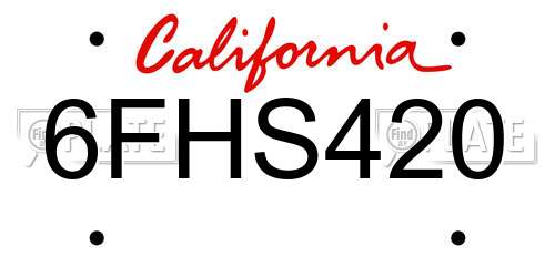 6FHS420 California License Plate