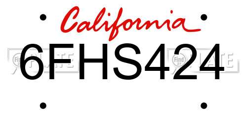 6FHS424 California License Plate