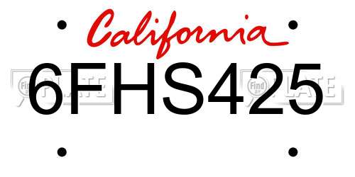 6FHS425 California License Plate