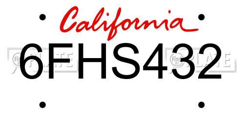 6FHS432 California License Plate