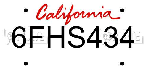 6FHS434 California License Plate