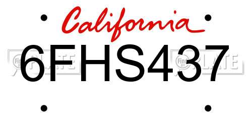 6FHS437 California License Plate