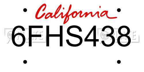 6FHS438 California License Plate