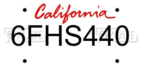 6FHS440 California License Plate