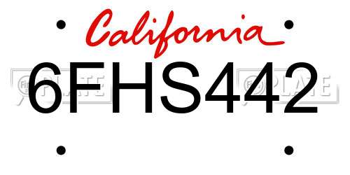 6FHS442 California License Plate