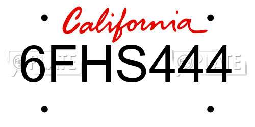 6FHS444 California License Plate