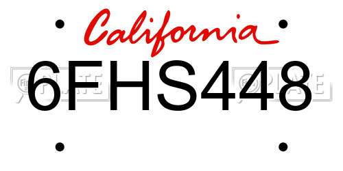 6FHS448 California License Plate