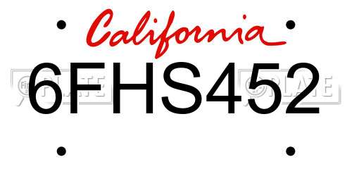 6FHS452 California License Plate