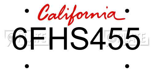 6FHS455 California License Plate