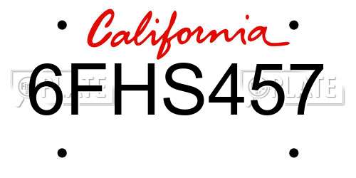 6FHS457 California License Plate