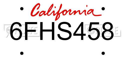 6FHS458 California License Plate