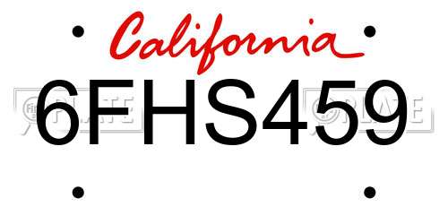 6FHS459 California License Plate