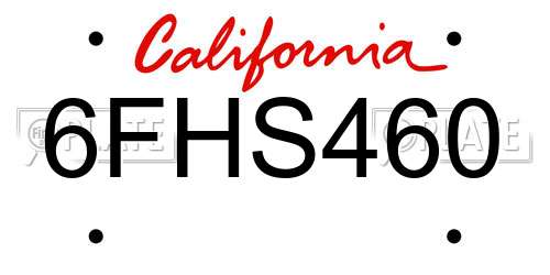 6FHS460 California License Plate