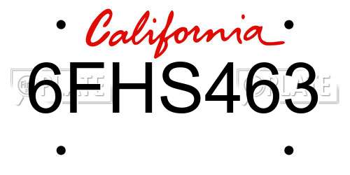 6FHS463 California License Plate