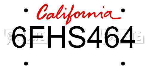 6FHS464 California License Plate