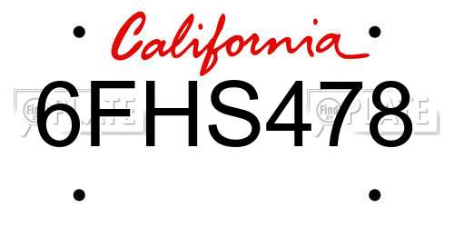 6FHS478 California License Plate