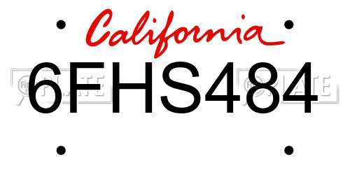 6FHS484 California License Plate