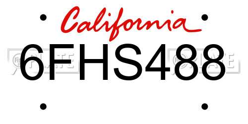 6FHS488 California License Plate