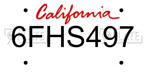 6FHS497 California License Plate