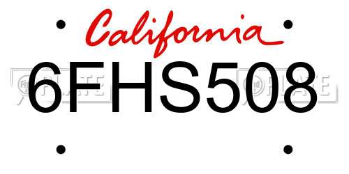 6FHS508 California License Plate