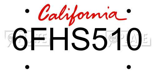 6FHS510 California License Plate