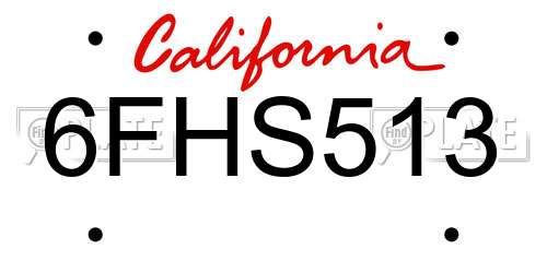 6FHS513 California License Plate