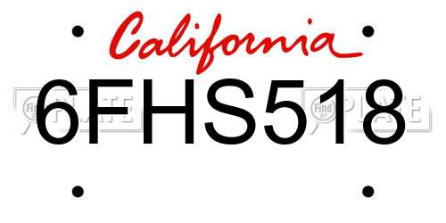 6FHS518 California License Plate