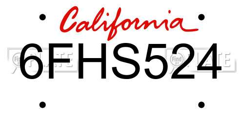 6FHS524 California License Plate