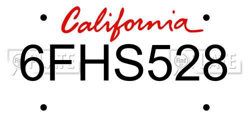 6FHS528 California License Plate