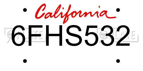 6FHS532 California License Plate