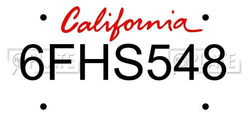 6FHS548 California License Plate