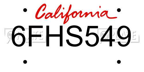 6FHS549 California License Plate
