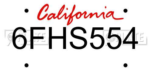 6FHS554 California License Plate