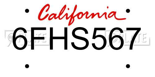 6FHS567 California License Plate