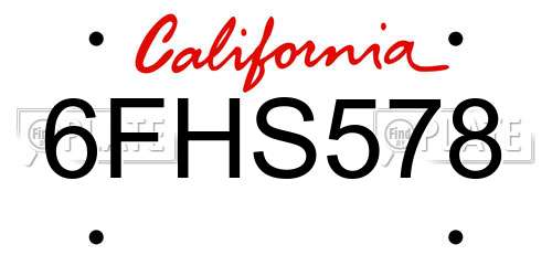 6FHS578 California License Plate