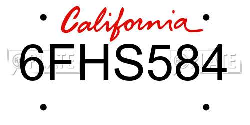 6FHS584 California License Plate