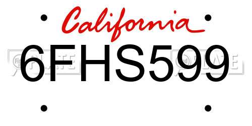 6FHS599 California License Plate