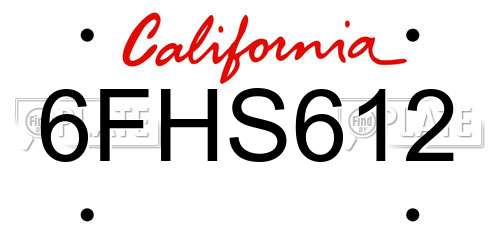 6FHS612 California License Plate