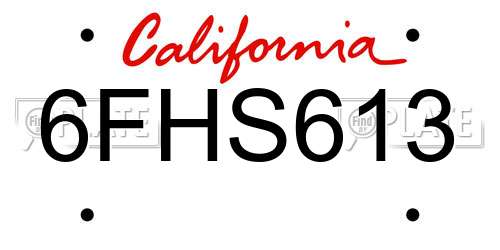 6FHS613 California License Plate