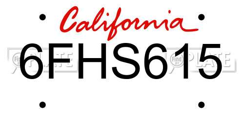 6FHS615 California License Plate