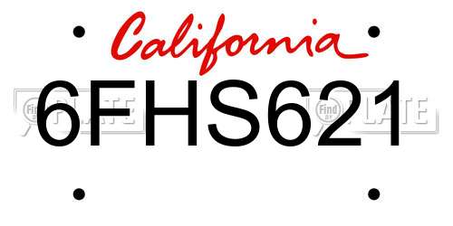 6FHS621 California License Plate