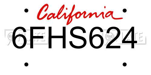 6FHS624 California License Plate