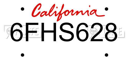 6FHS628 California License Plate
